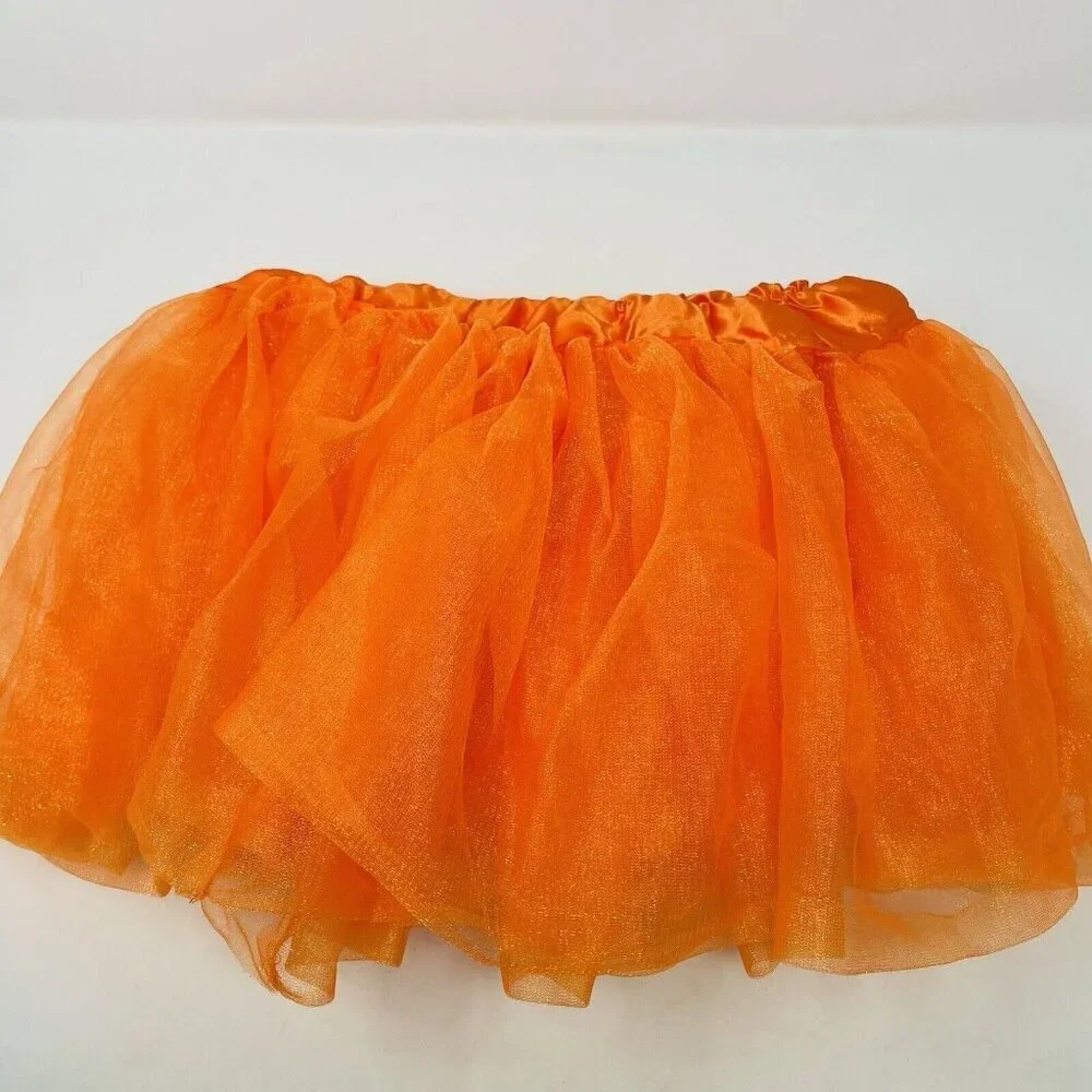 Youth Child Size S/M Mesh Tutu Skirt Orange Ideal for Play Pretend Halloween 444